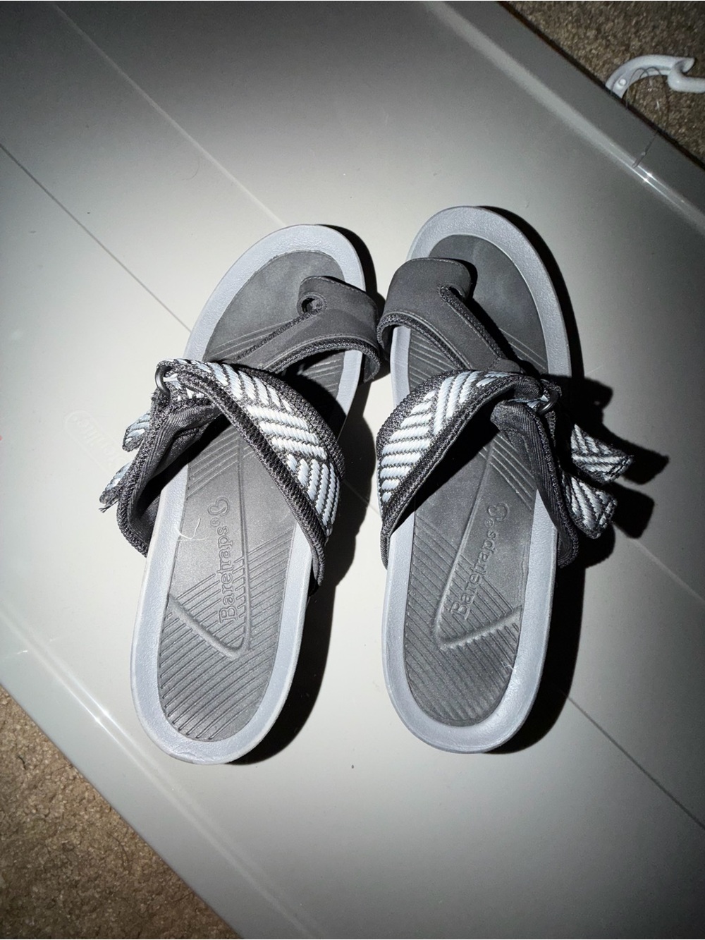 BareTraps Gray Slide Sandals with Patterned Straps